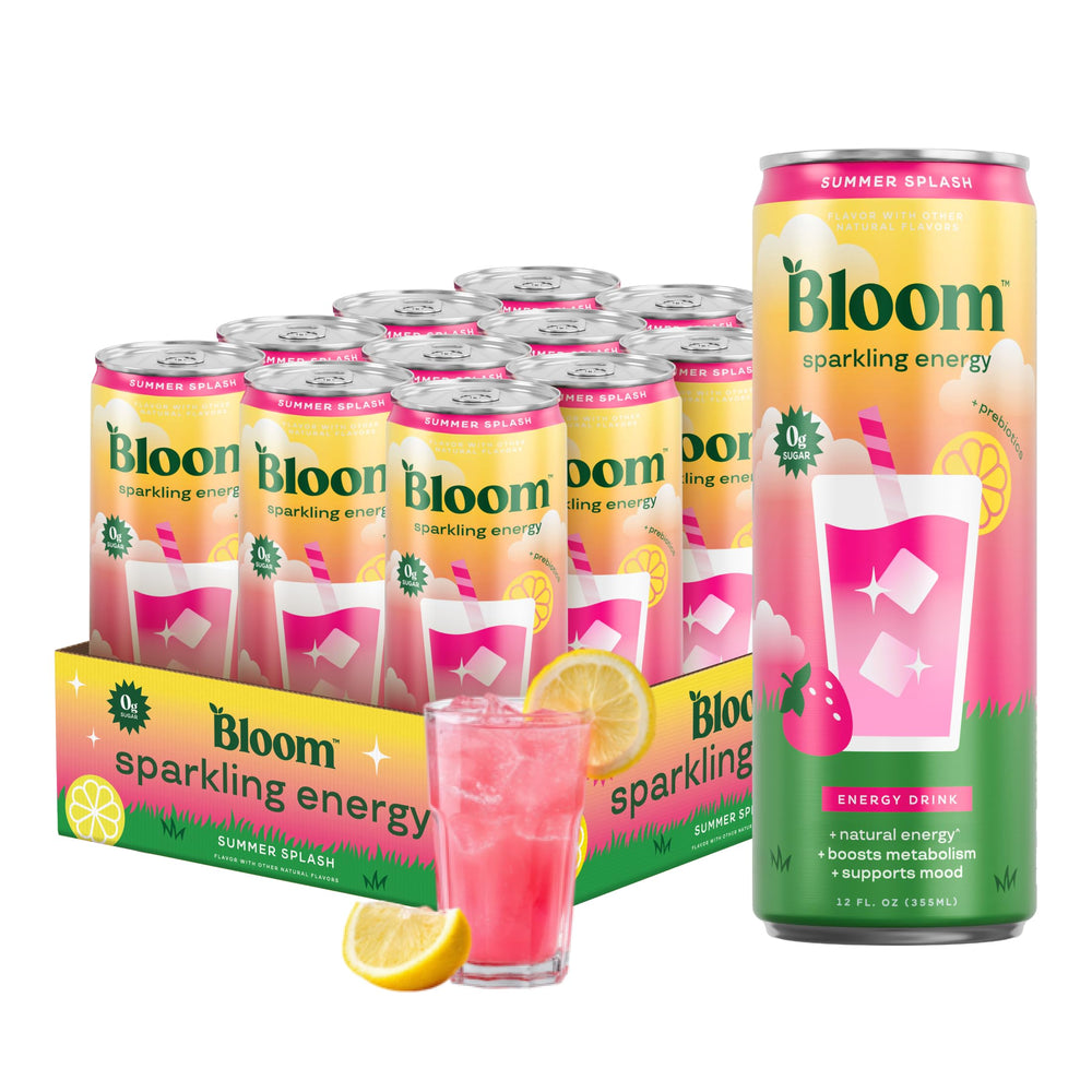 Bloom Nutrition front can view showing Summer Splash flavor and zero sugar benefit