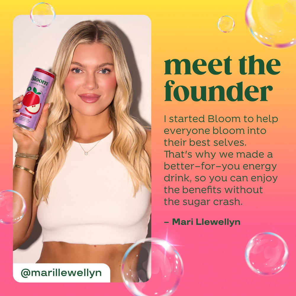 Bloom Nutrition can in outdoor scene illustrating energizing, on-the-go benefit