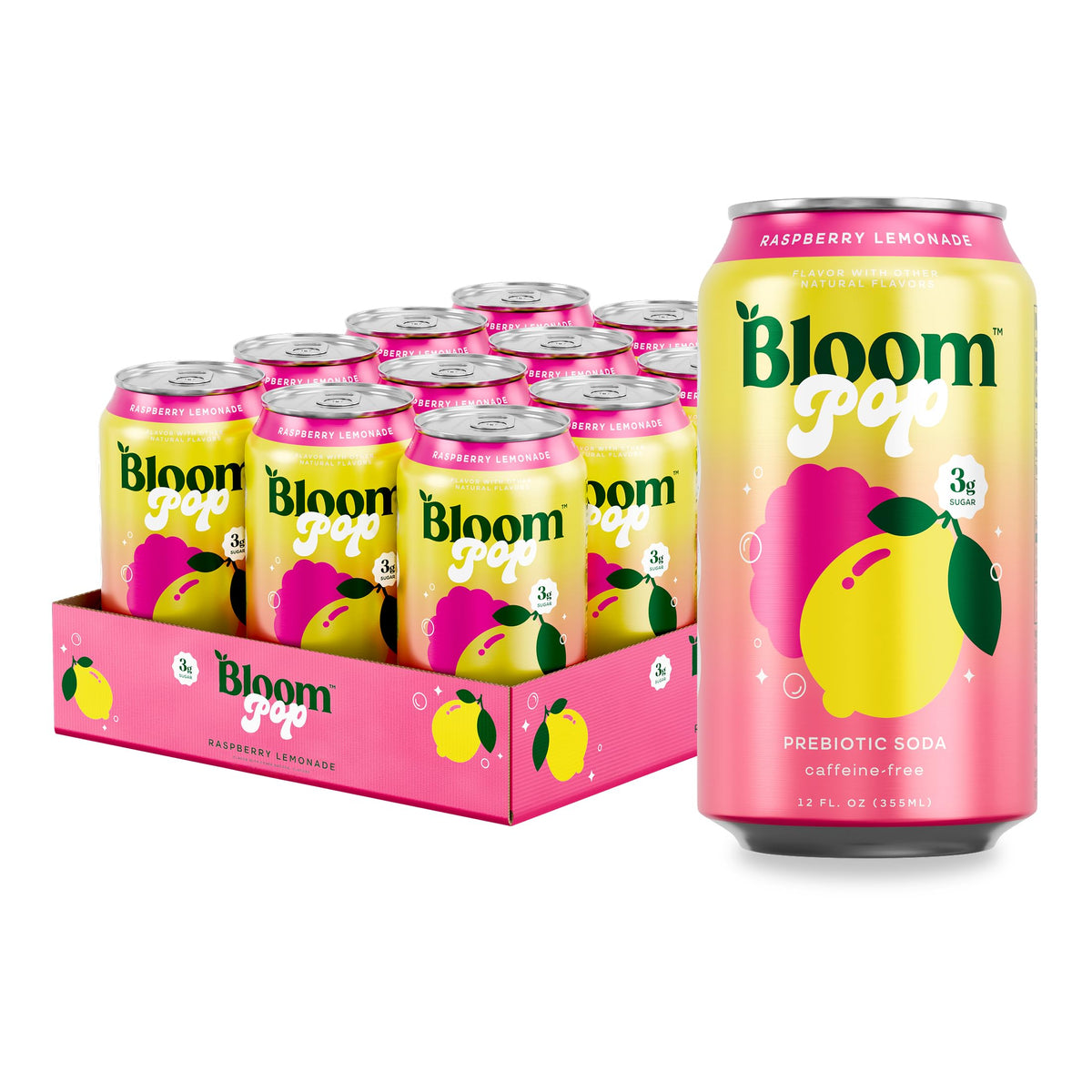 Bloom Nutrition front can showing raspberry lemon label and bright color benefit