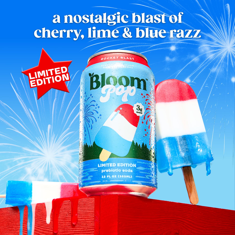 Bloom Nutrition Rocket Blast held in hand for scale showing single-can portability and convenience benefit