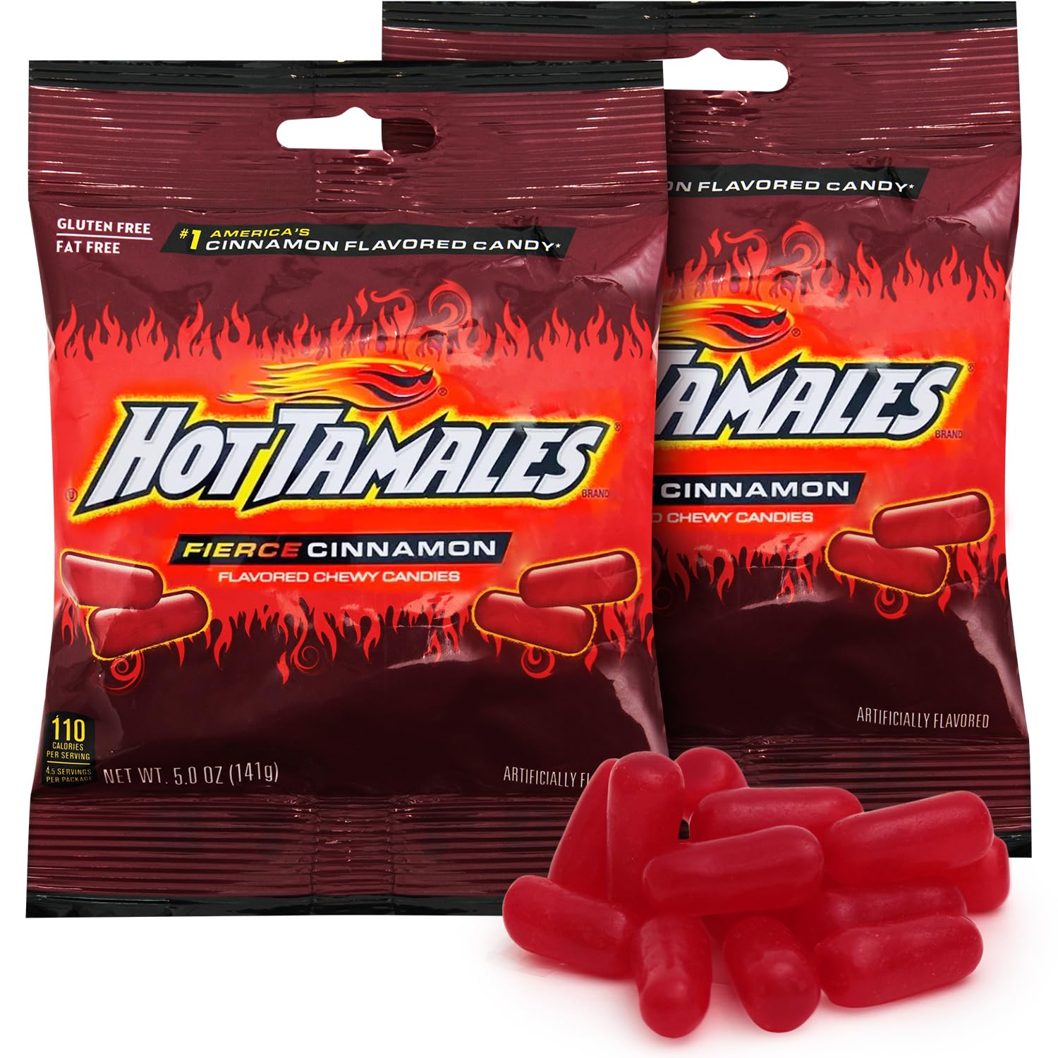 Bloom's Hot Tamales front packaging showing bold cinnamon chews and 5 oz box for quick recognition