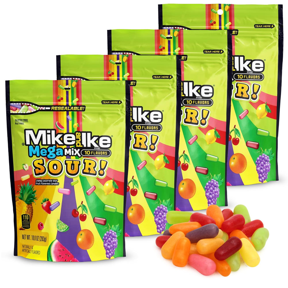 Bloom's Mike and Ike front packaging showing colorful theater boxes and easy sharing