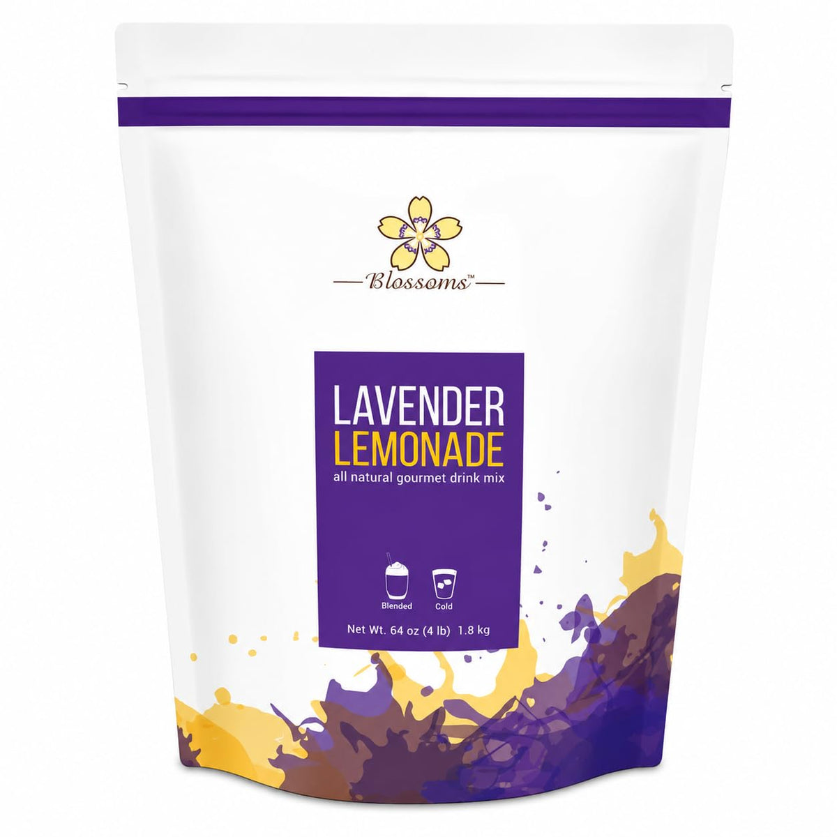 Blossoms By Java Frost front packaging showing 4 lb bag and branding, highlights convenience