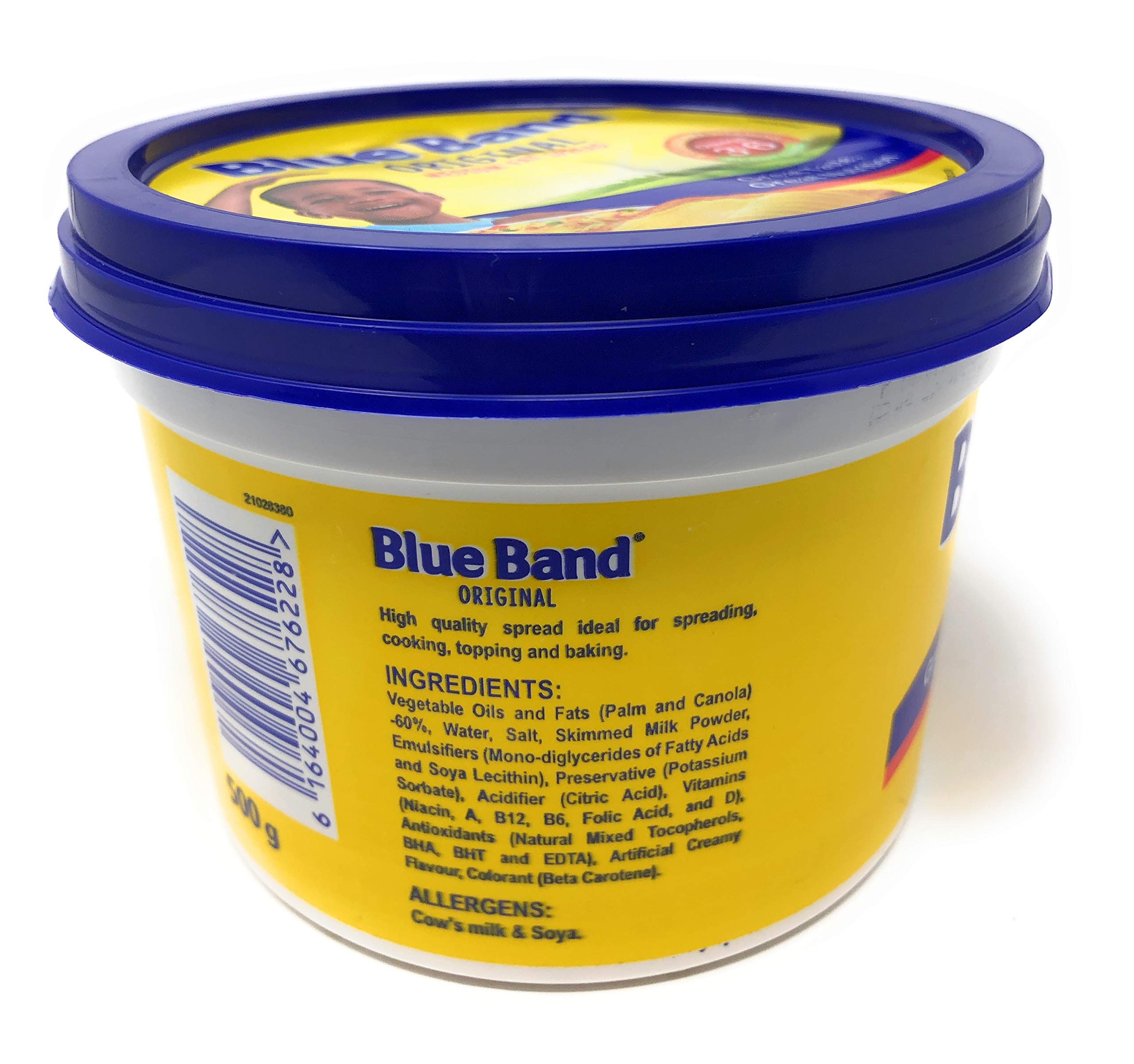Blue Band 500g tub beside fruit for clear size and portion guidance