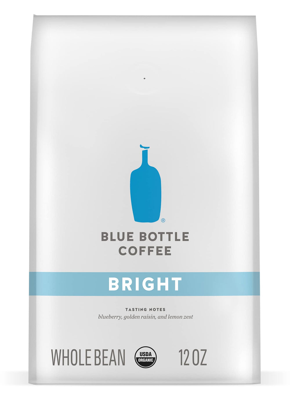 Blue Bottle Coffee front packaging showing brand and organic 12 oz