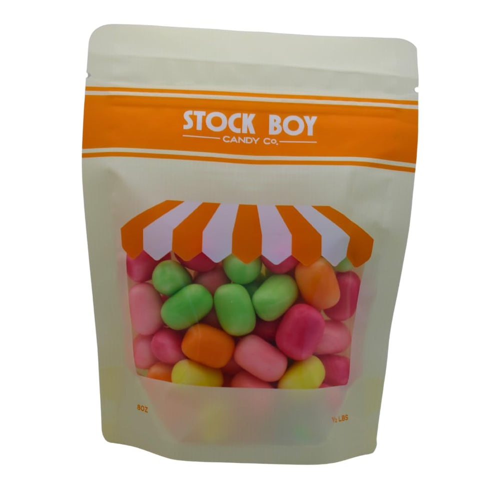 Blue Desert Market Stock Boy Candy Co. close-up of sour fizzy beans revealing textured shell and tangy center