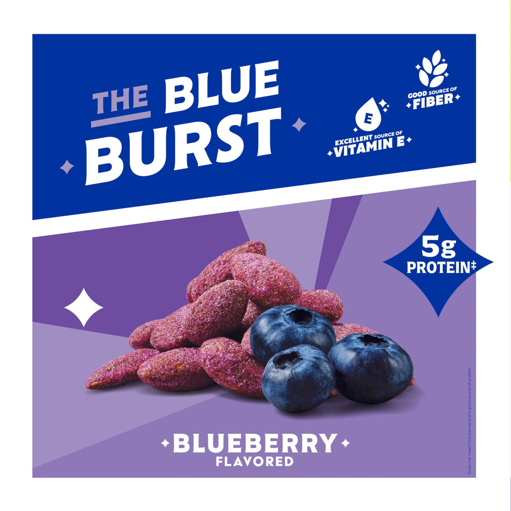 Blue Diamond open bag revealing roasted almonds texture and bite-sized convenience for snacking
