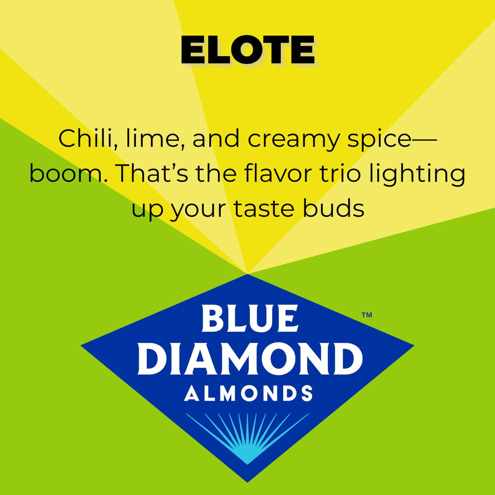 Blue Diamond close-up of elote seasoning on almonds highlights zesty flavor benefit