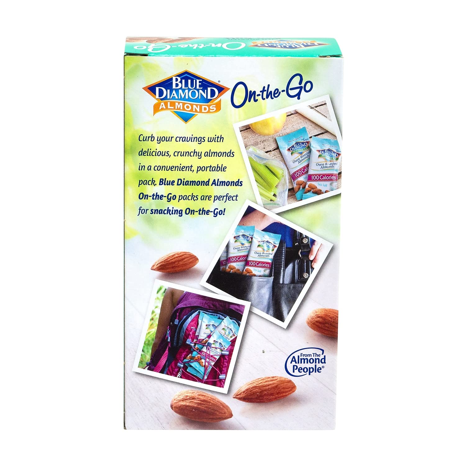 Blue Diamond pouch next to coffee illustrating easy snack pairing and satisfaction