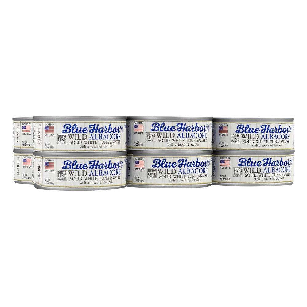 Blue Harbor Fish Co. twelve-can pack stored in pantry, bulk value and convenience