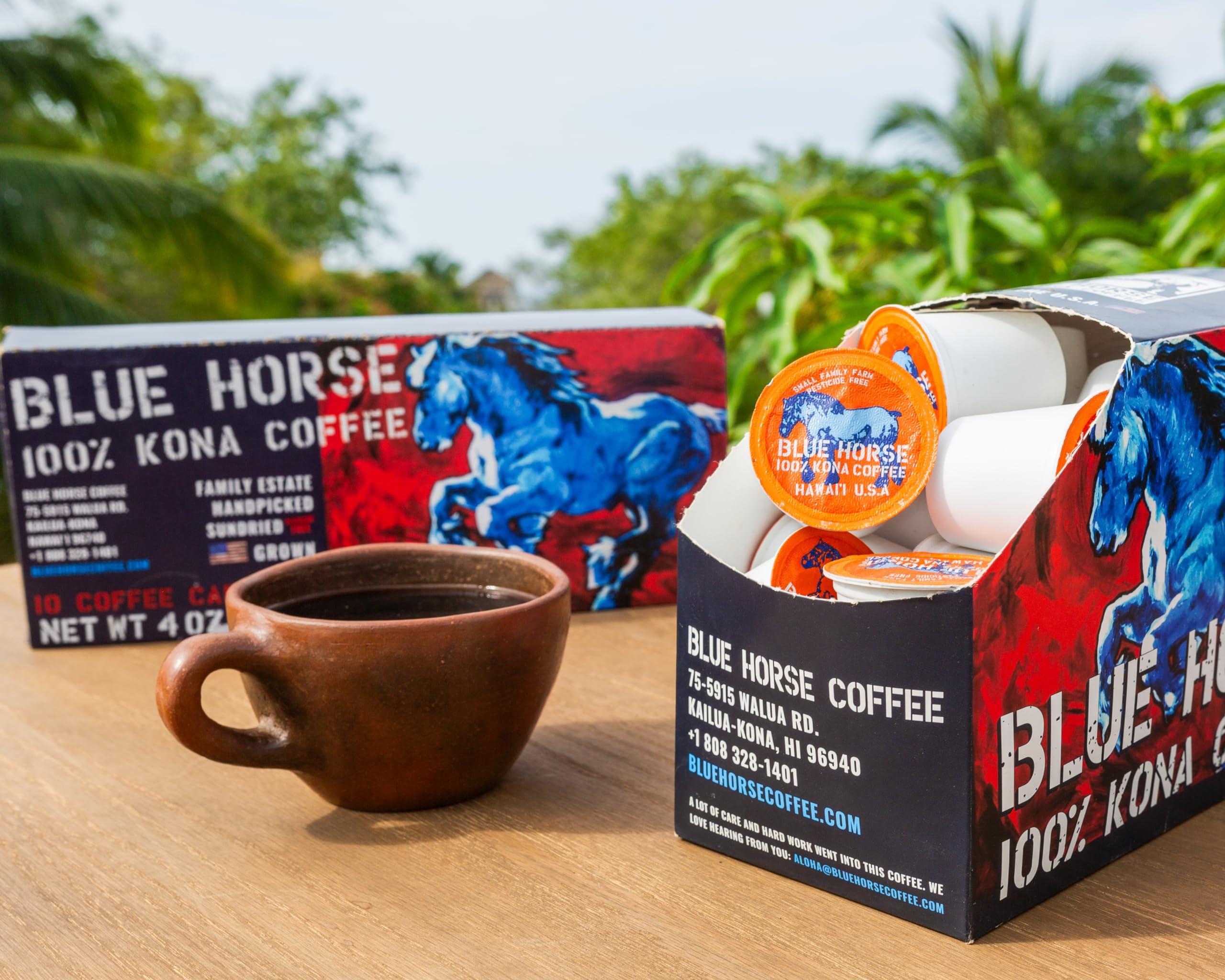 Blue Horse Kona hillside farm view conveying Hawaiian origin benefit