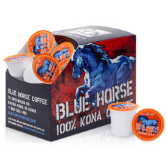 Blue Horse Kona front packaging showing 20 pods and origin benefit