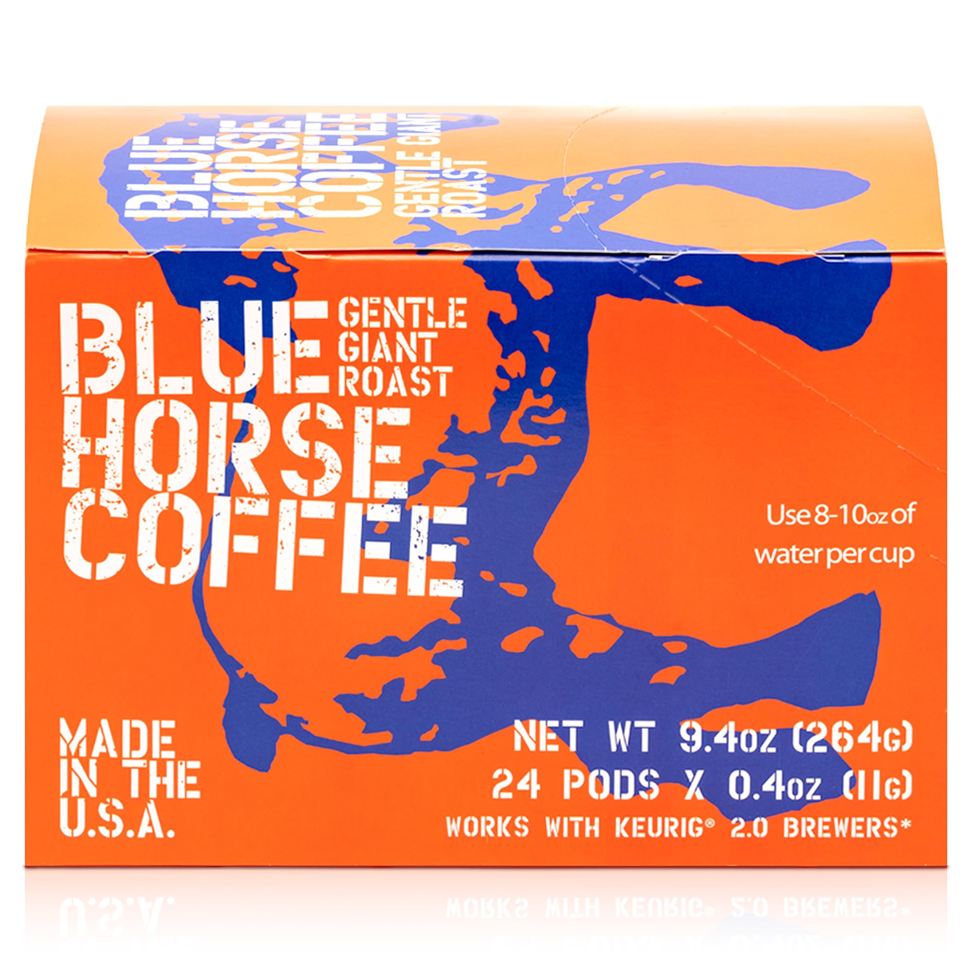 Blue Horse gentle giant brewed cup steaming mug highlighting smooth aroma