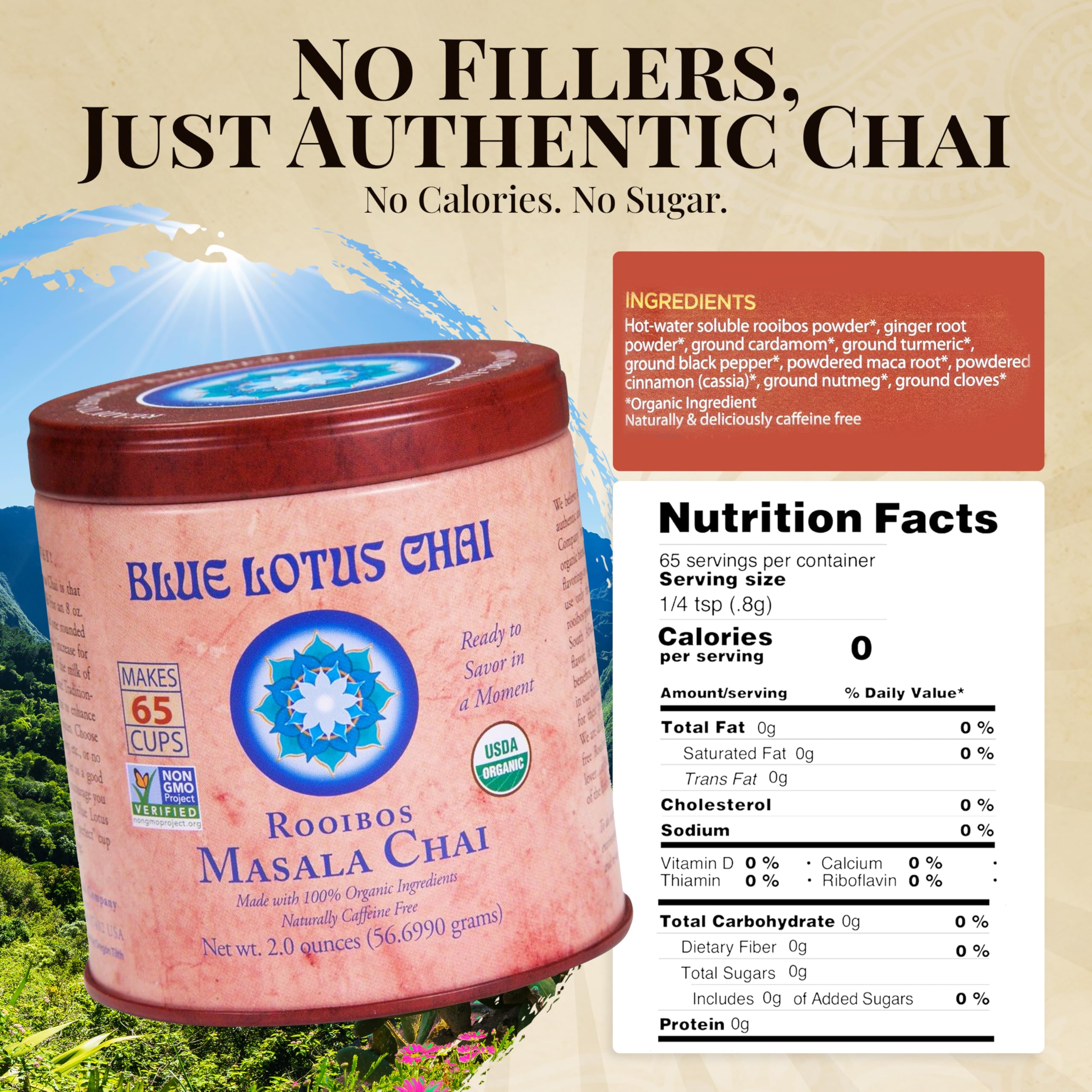 Steaming mug of Blue Lotus Chai demonstrating fast preparation and warmth