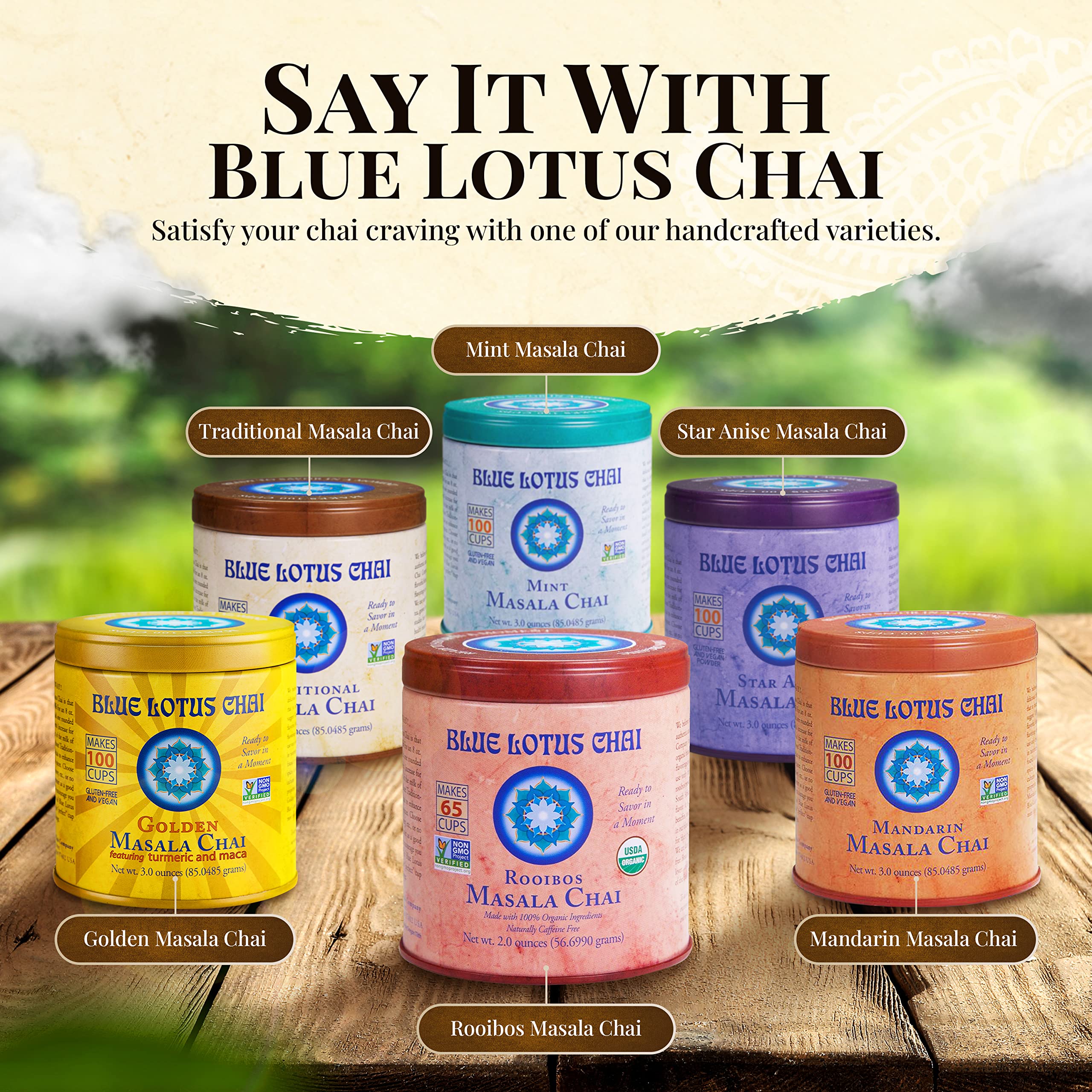 Blue Lotus Chai label and nutrition panel showing clear ingredient transparency