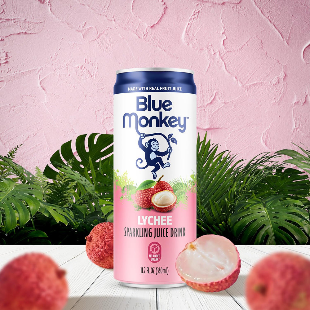 blue monkey label close-up showing ingredient clarity and real juice benefit