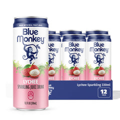 blue monkey front can view showing product and natural lychee benefit
