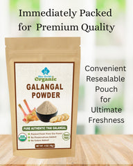Blue Orchid Organic galangal powder spooned measure for recipe precision