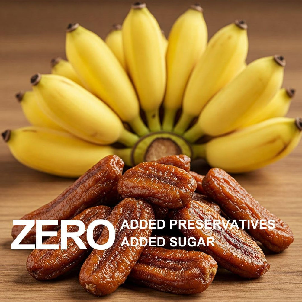 blue orchid organic serving bowl with sun-dried bananas for quick healthy snack enjoyment