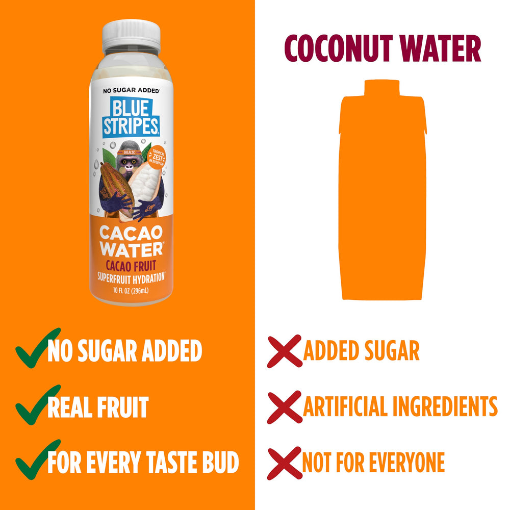 Hand holding a Blue Stripes bottle, showing portable 10 fl oz size for on-the-go hydration