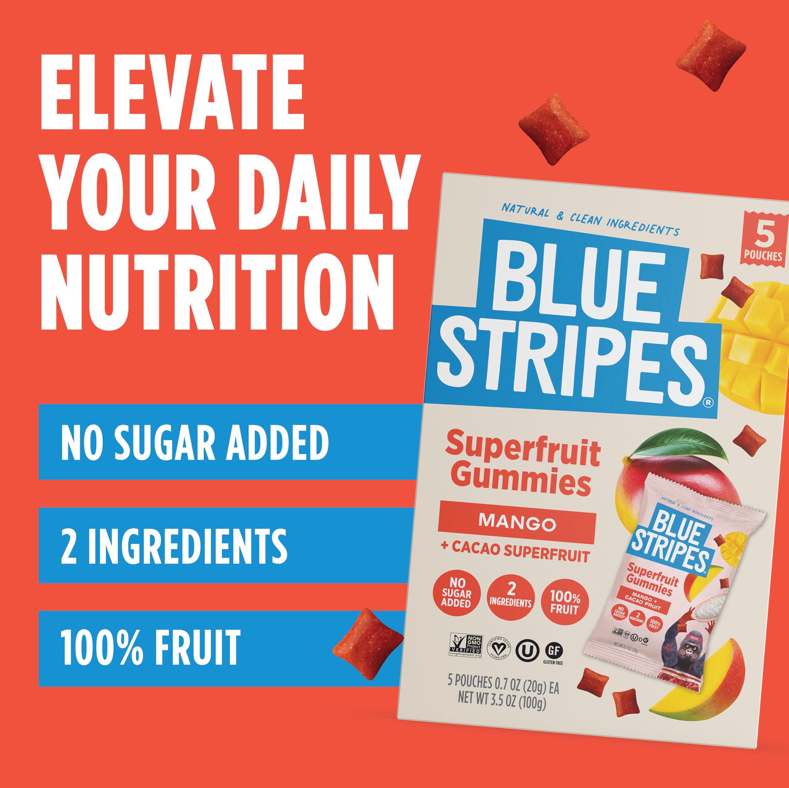 Blue Stripes close-up on gummy texture highlighting real fruit chewiness and natural sweetness