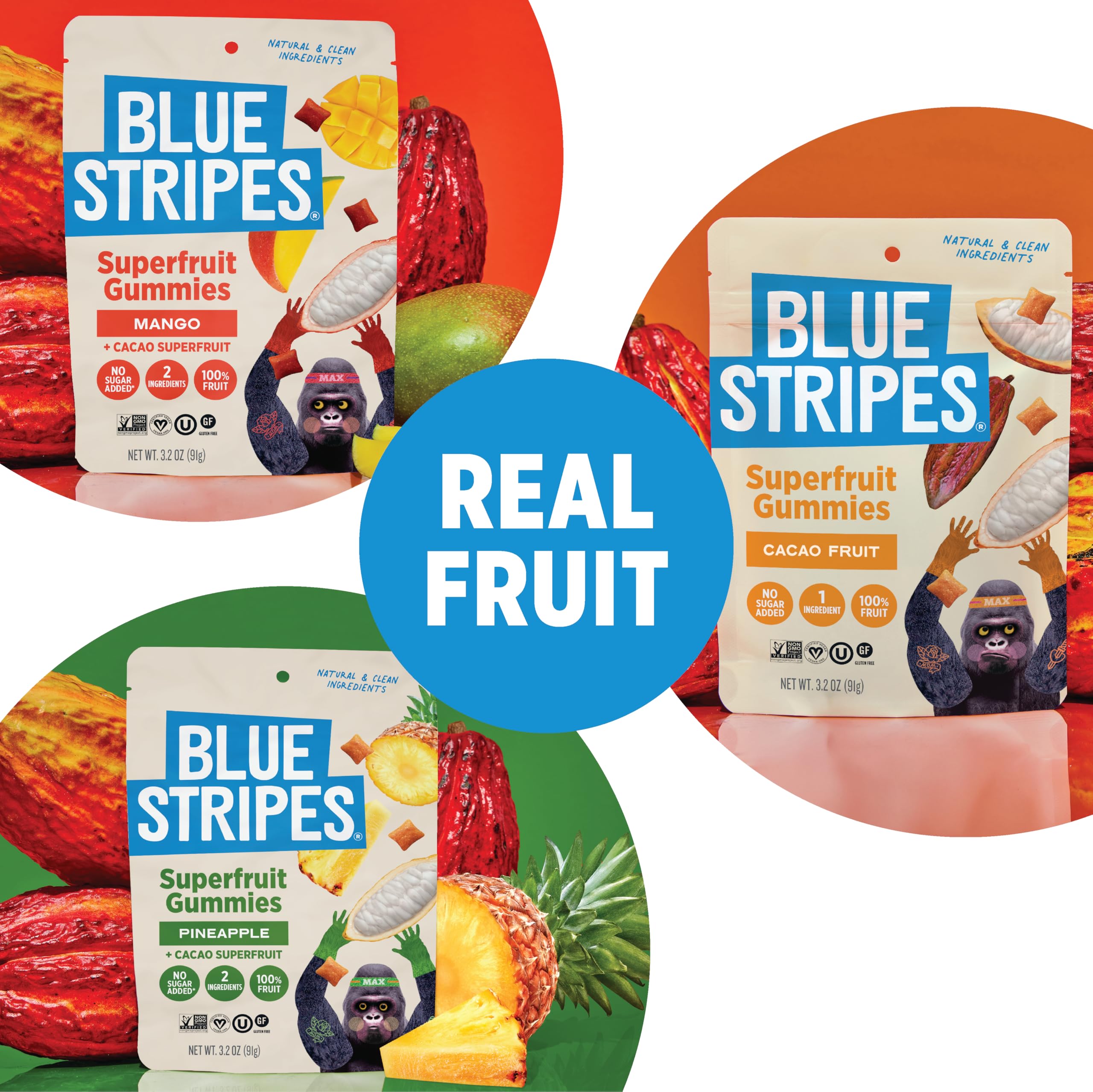 Blue Stripes gummies beside a ruler showing compact 3.2oz size