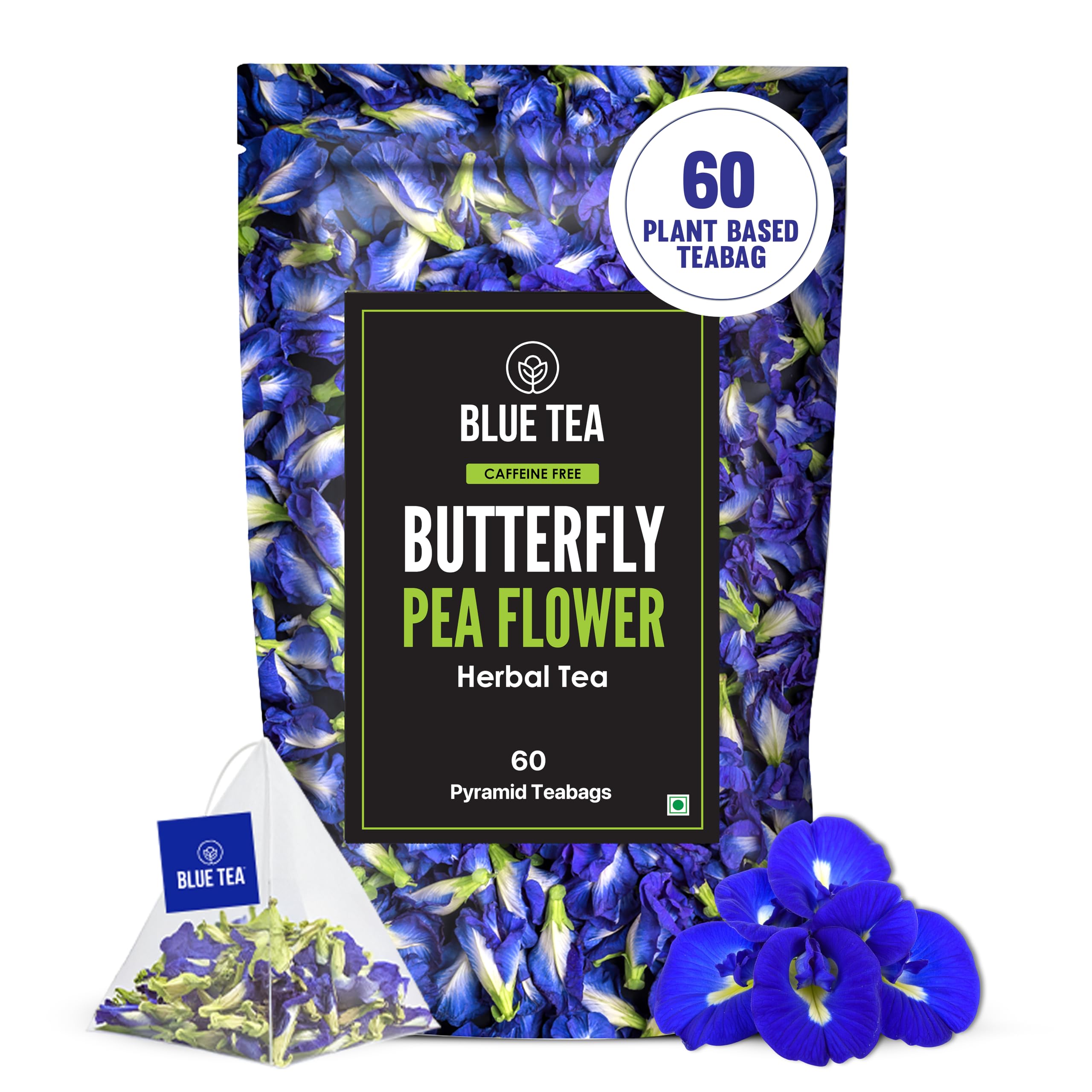 BLUE TEA front packaging showing resealable zipper and 60 count freshness