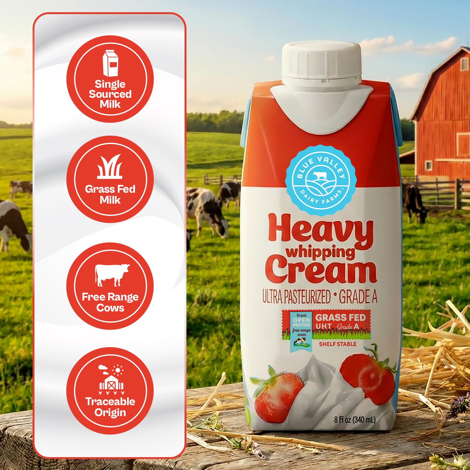 Blue Valley cream added to coffee cup for creamy flavor boost