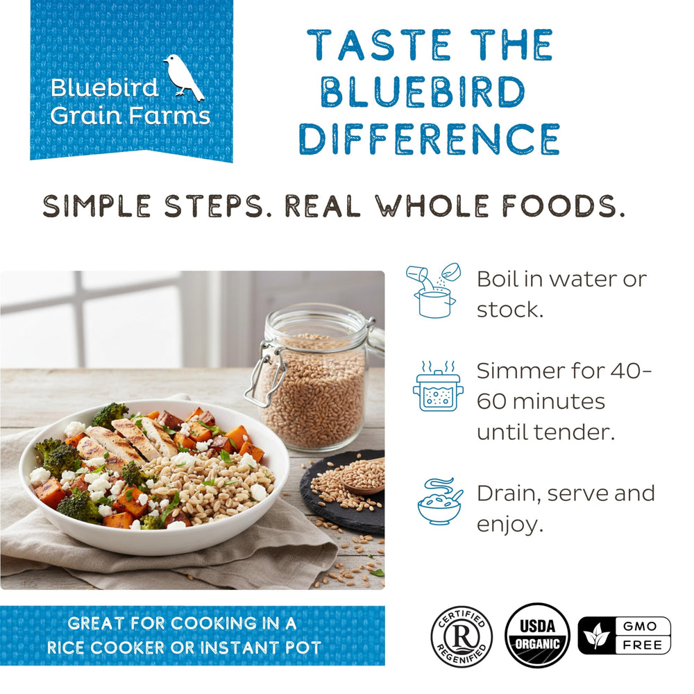 Bluebird Grain Farms comparison of whole berries and freshly milled flour