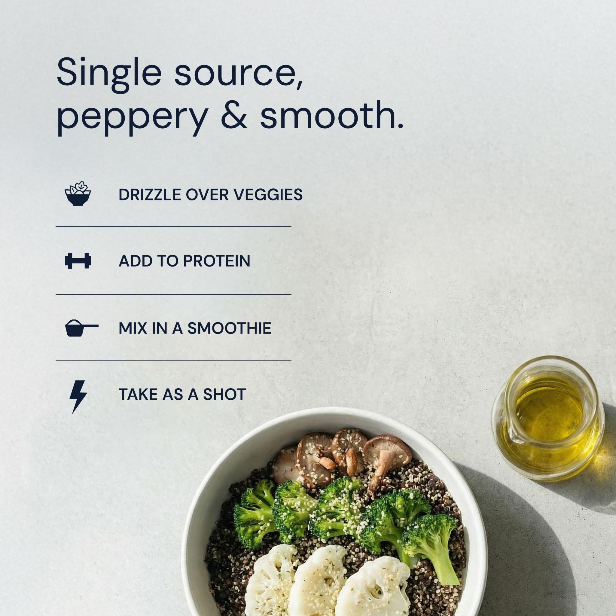 Blueprint Bryan Johnson bottle beside olive branch illustrating single‑origin Mediterranean source
