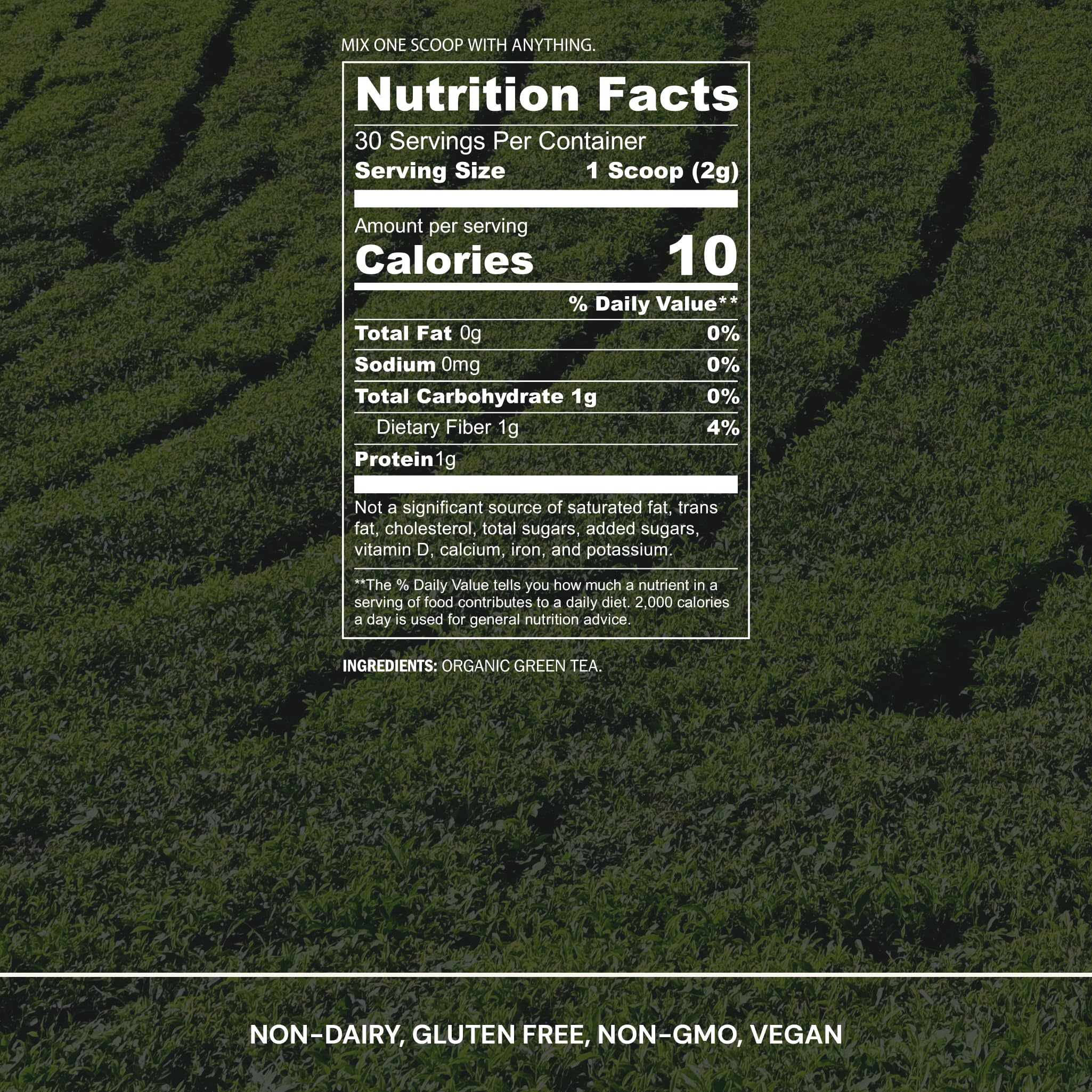 Blueprint Bryan Johnson close-up of vibrant green matcha powder, highlights fine texture and freshness