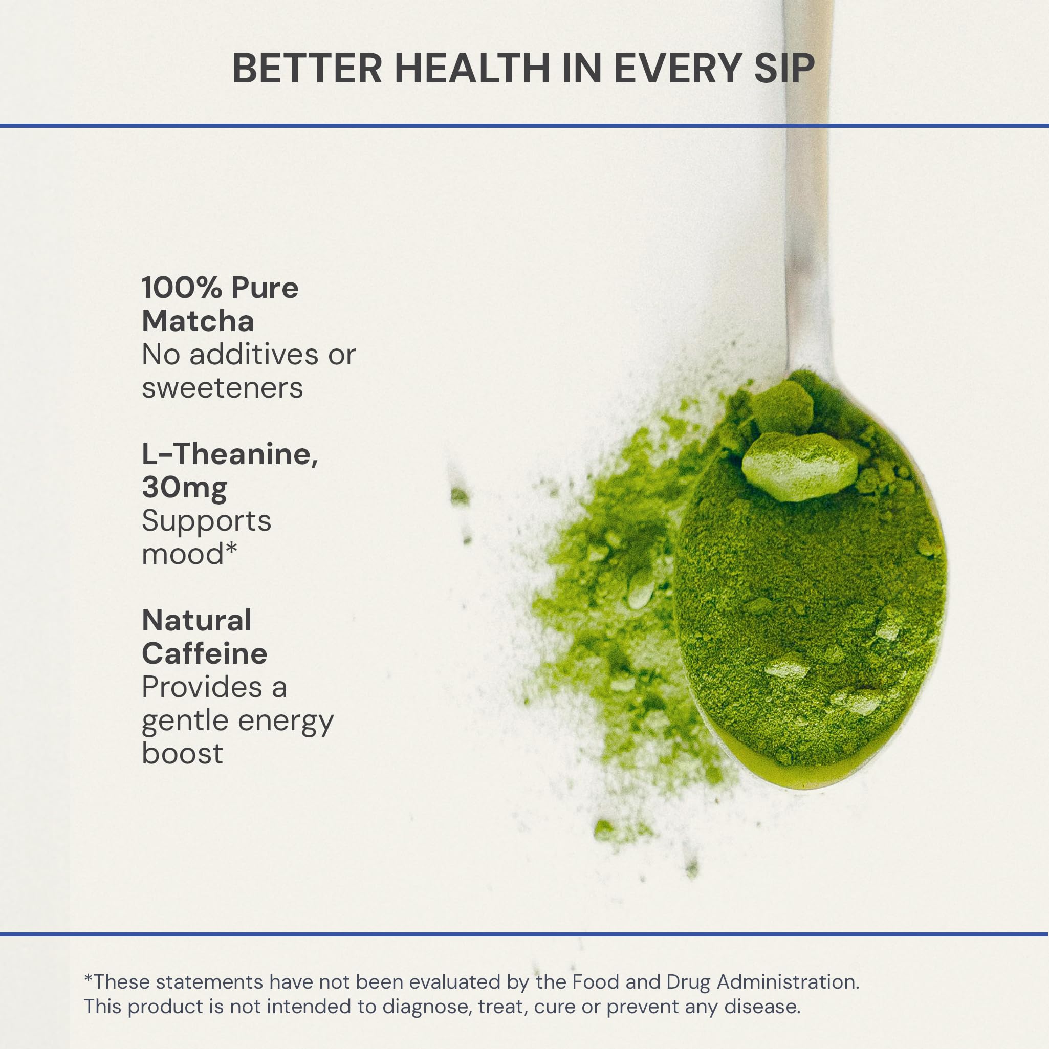 Blueprint Bryan Johnson scoop of matcha powder, illustrates single-serving convenience and portion control