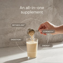 Blueprint Bryan Johnson scoop measuring a 30g protein serving benefit