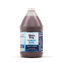 Blues Hog Champions' Blend front packaging showing 64 oz bottle and bold label for easy identification