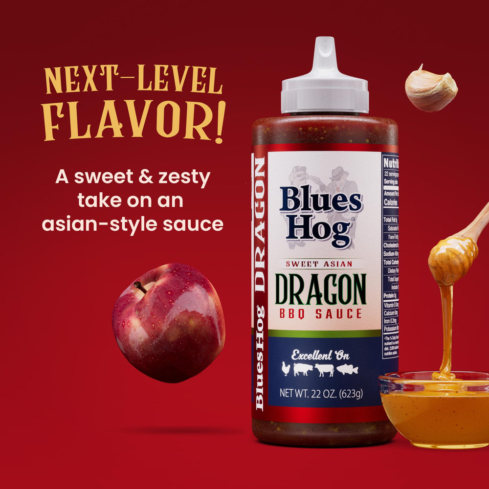 Blues Hog sauce being poured from bottle into jar for convenience