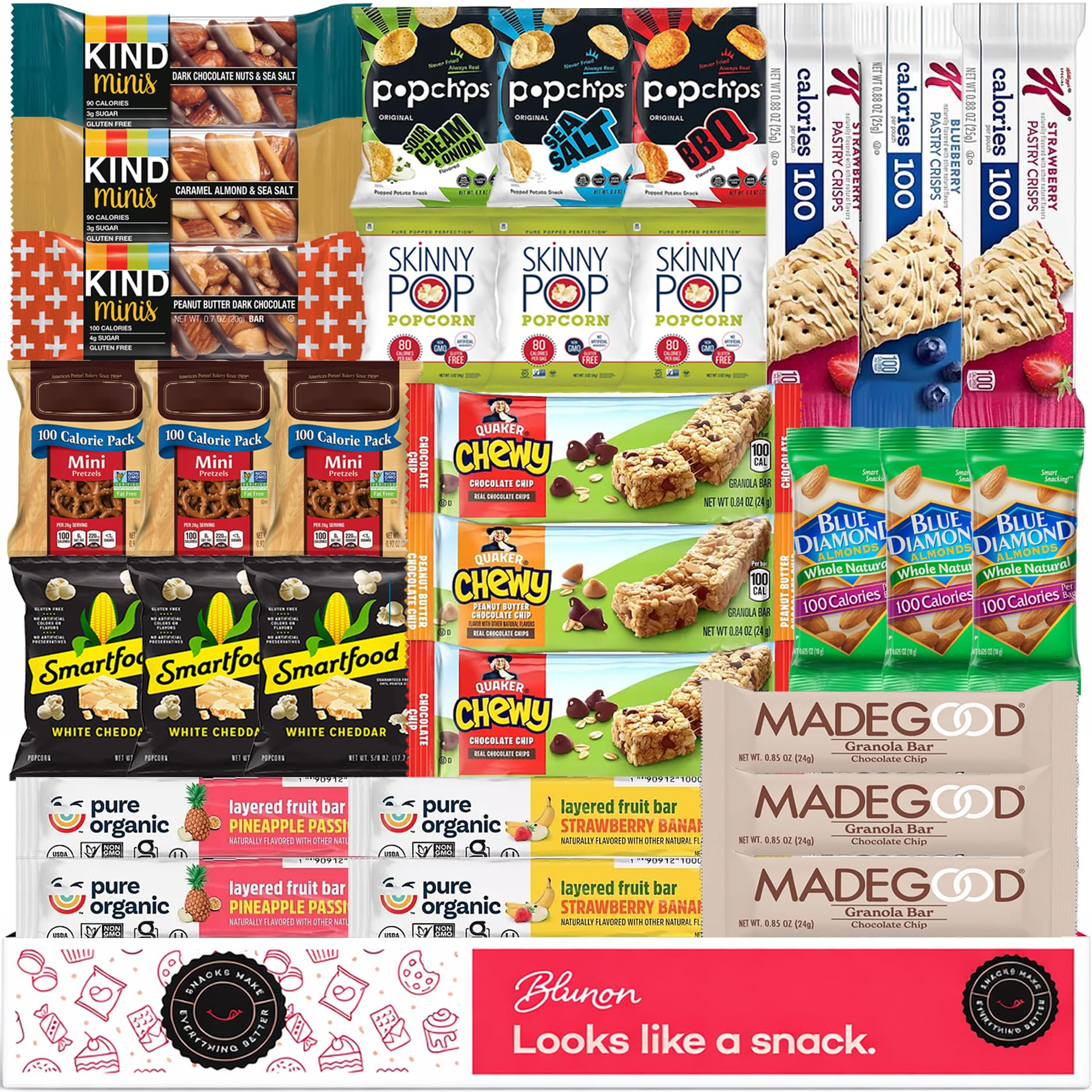 Blunon front packaging showing 30-pack variety and convenient portion control