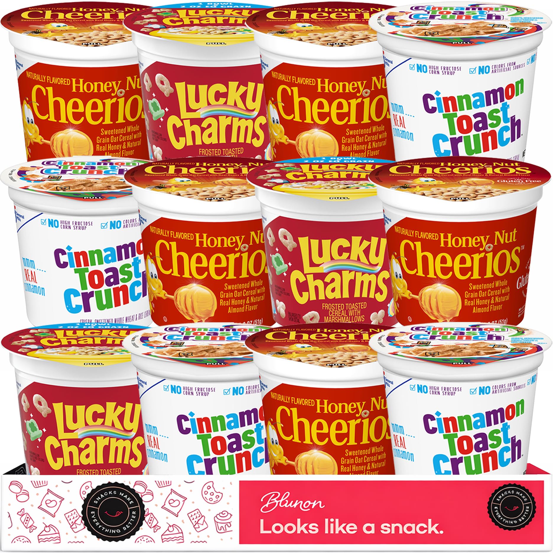 Blunon open cup top view showing mixed cereal textures and ready-to-eat convenience