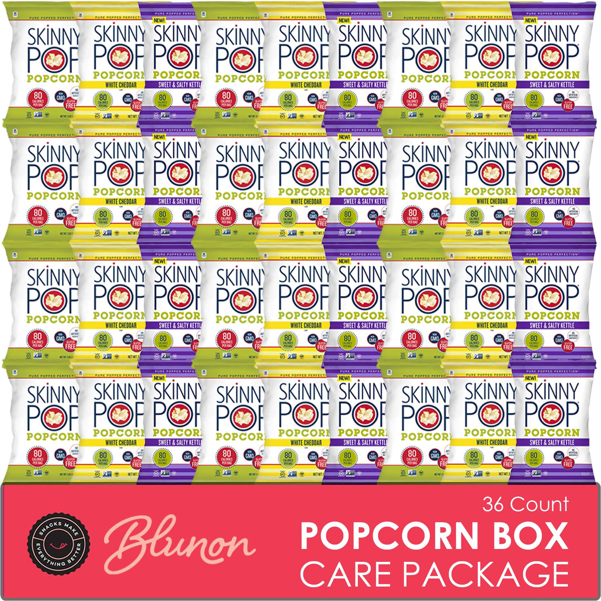 Blunon Skinny Pop front packaging showing variety pack and easy grab-and-go benefit