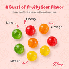 Blunon individually wrapped sour balls piled to show portion control and hygienic sharing