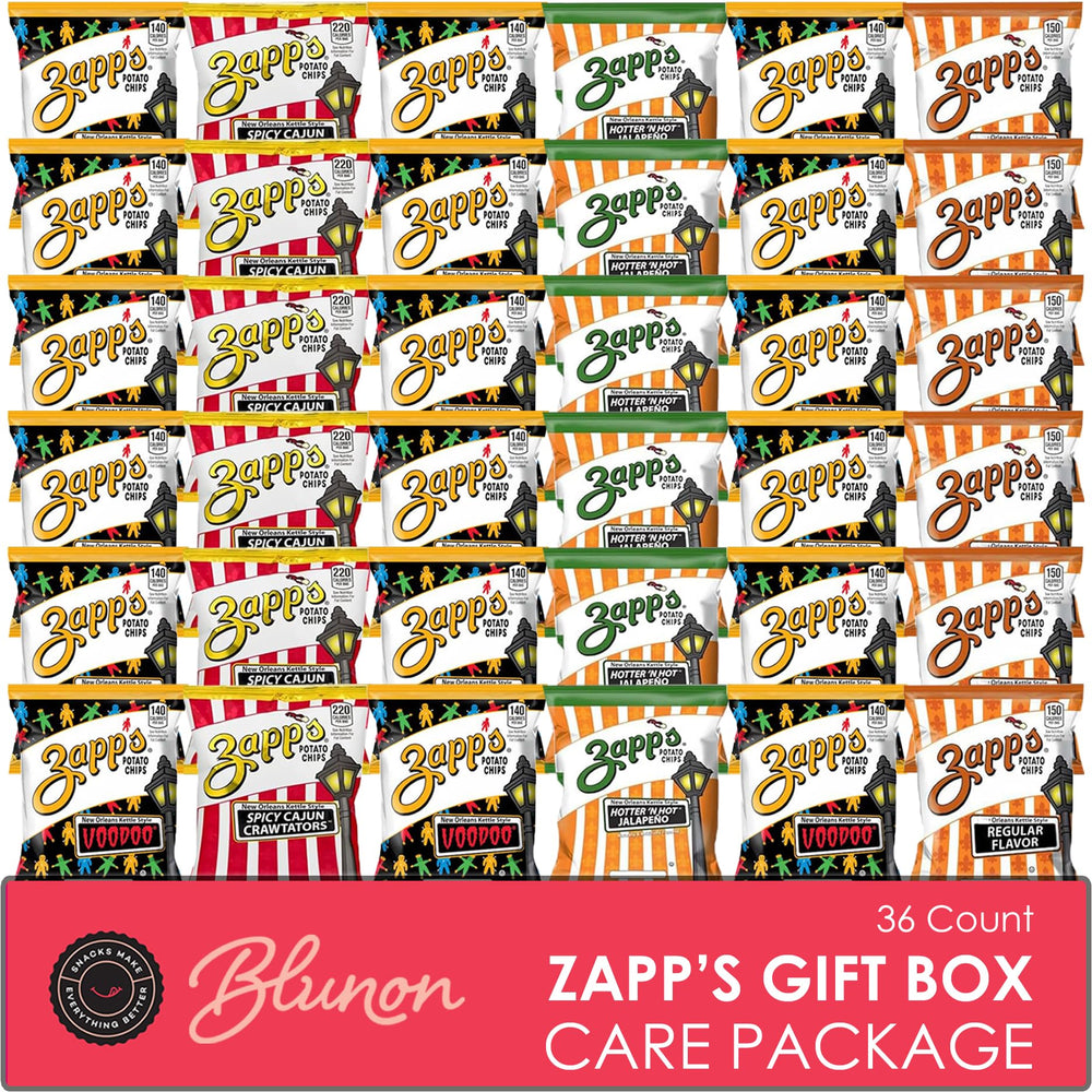 Blunon Zapp's front packaging showing 36-count variety pack and flavors