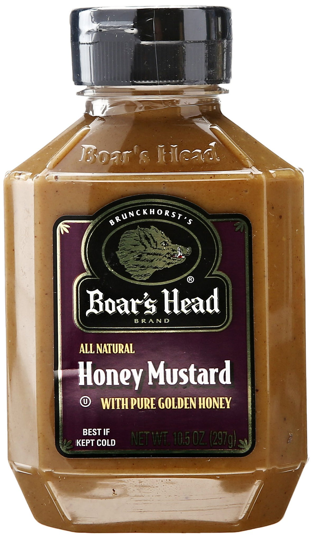 Boar's Head honey mustard front packaging showing label and jar, highlights premium ingredients