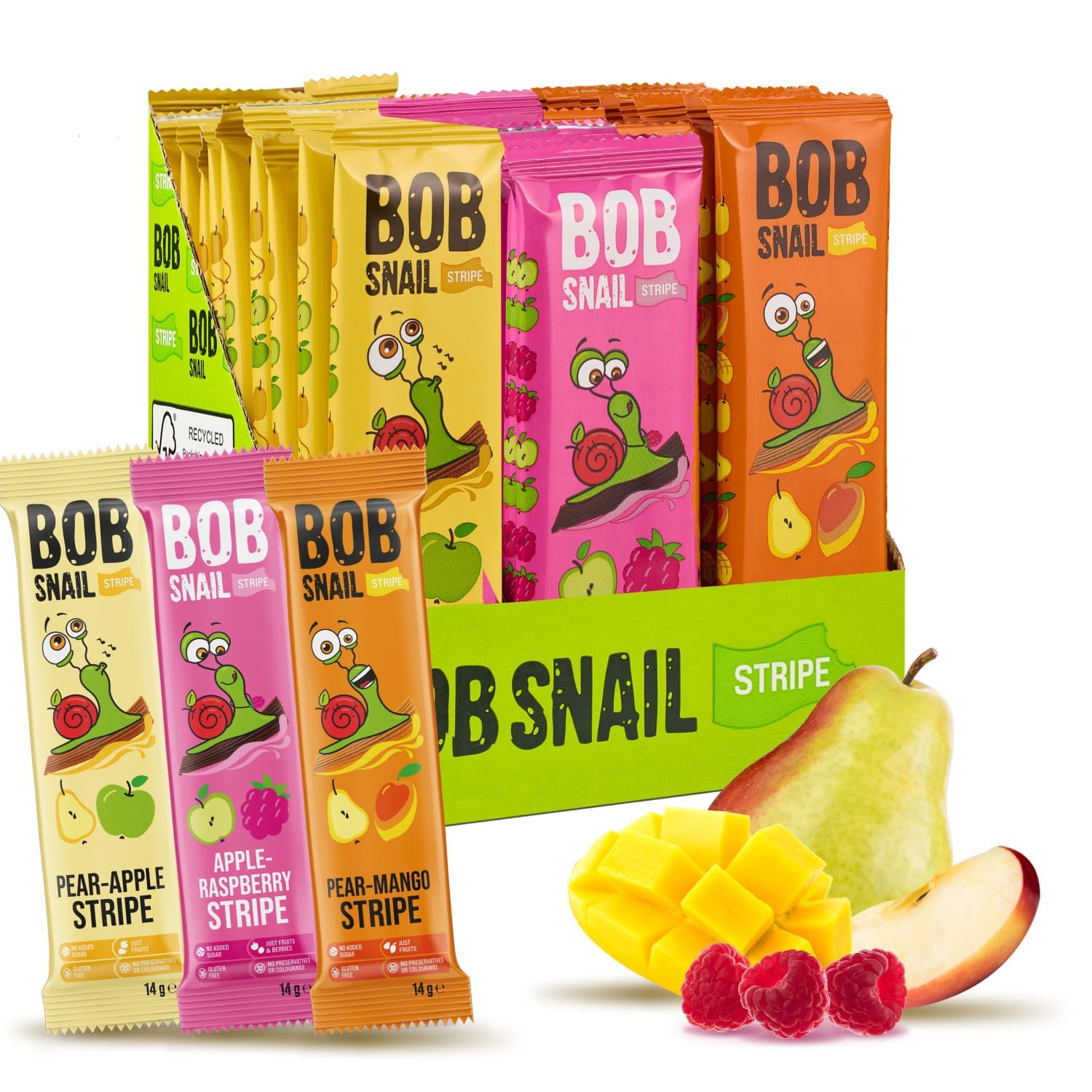 Bob Snail front packaging showing 30-pack and flavor variety with convenience benefit