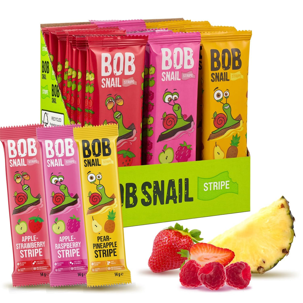 Bob Snail front packaging showing 30-count box and flavor labels, easy identification benefit