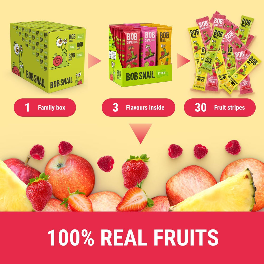 Bob Snail individually wrapped strips fanned out, keeps freshness and hygienic snacking benefit