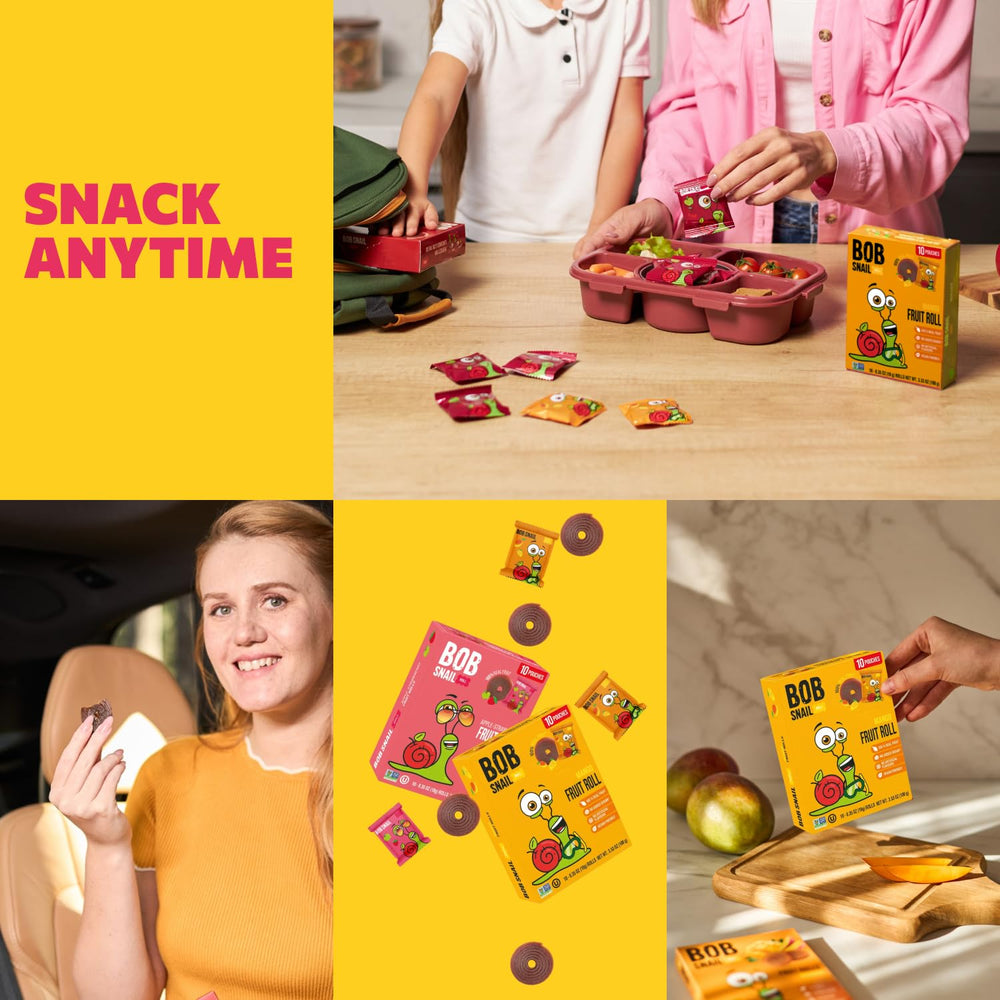 Bob Snail open pack displaying fifty individually rolled snacks for portion control