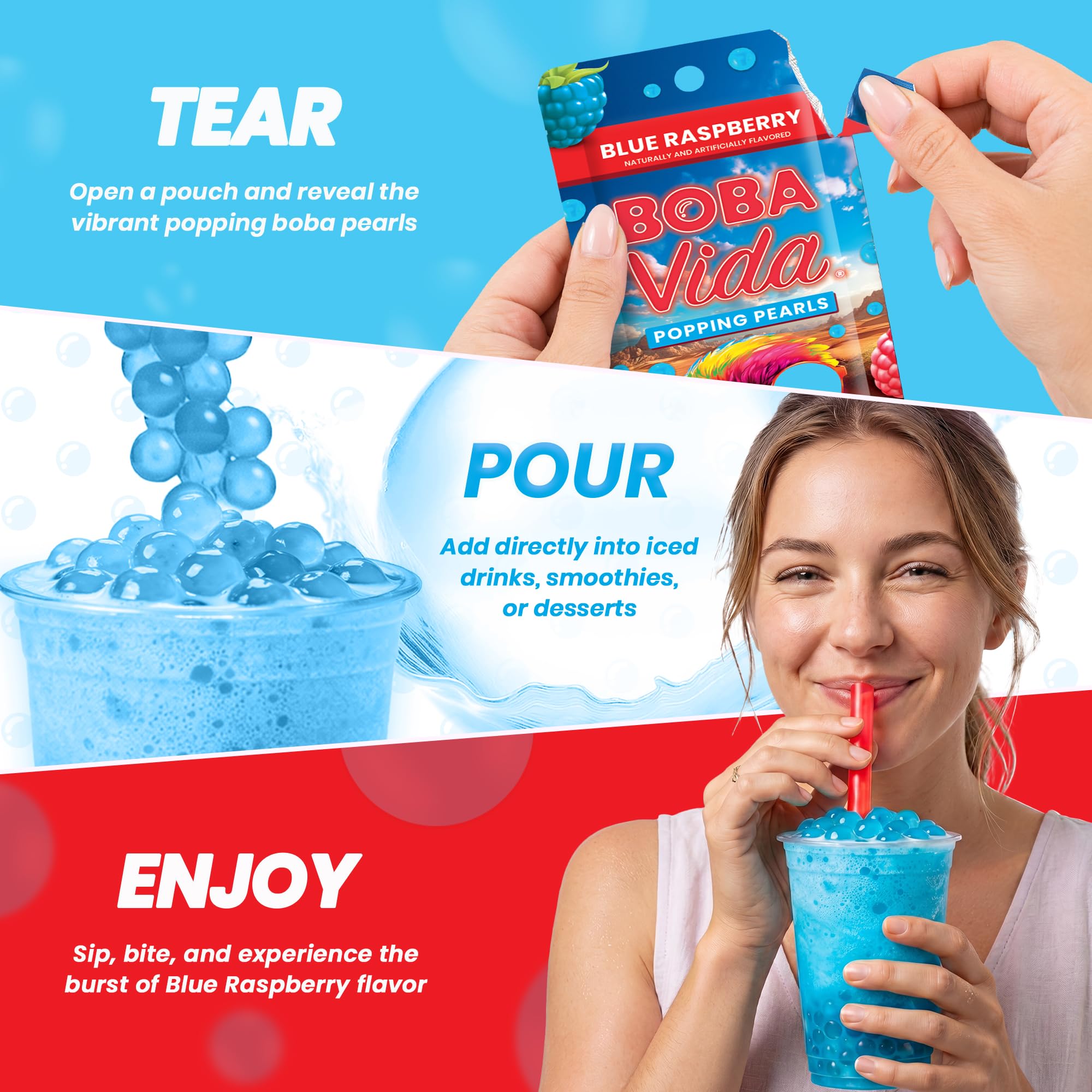 BOBAVIDA pearls scattered over iced lemonade enhancing color and fruity flavor