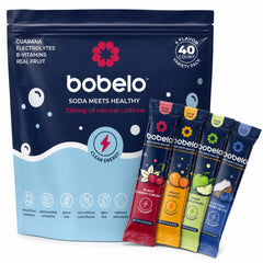 Bobelo front packaging showing four-flavor variety and benefits