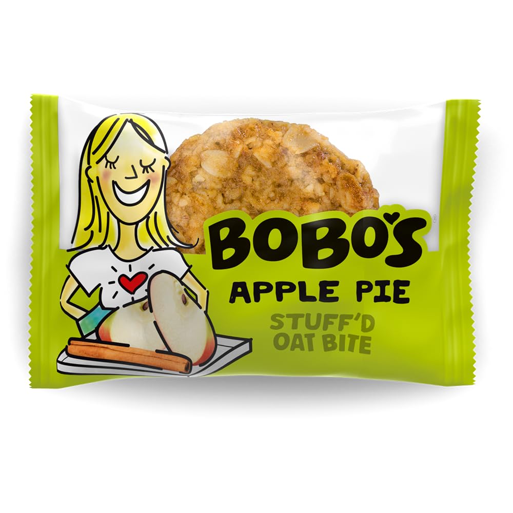 Bobo's front packaging showing apple pie bites and product benefits