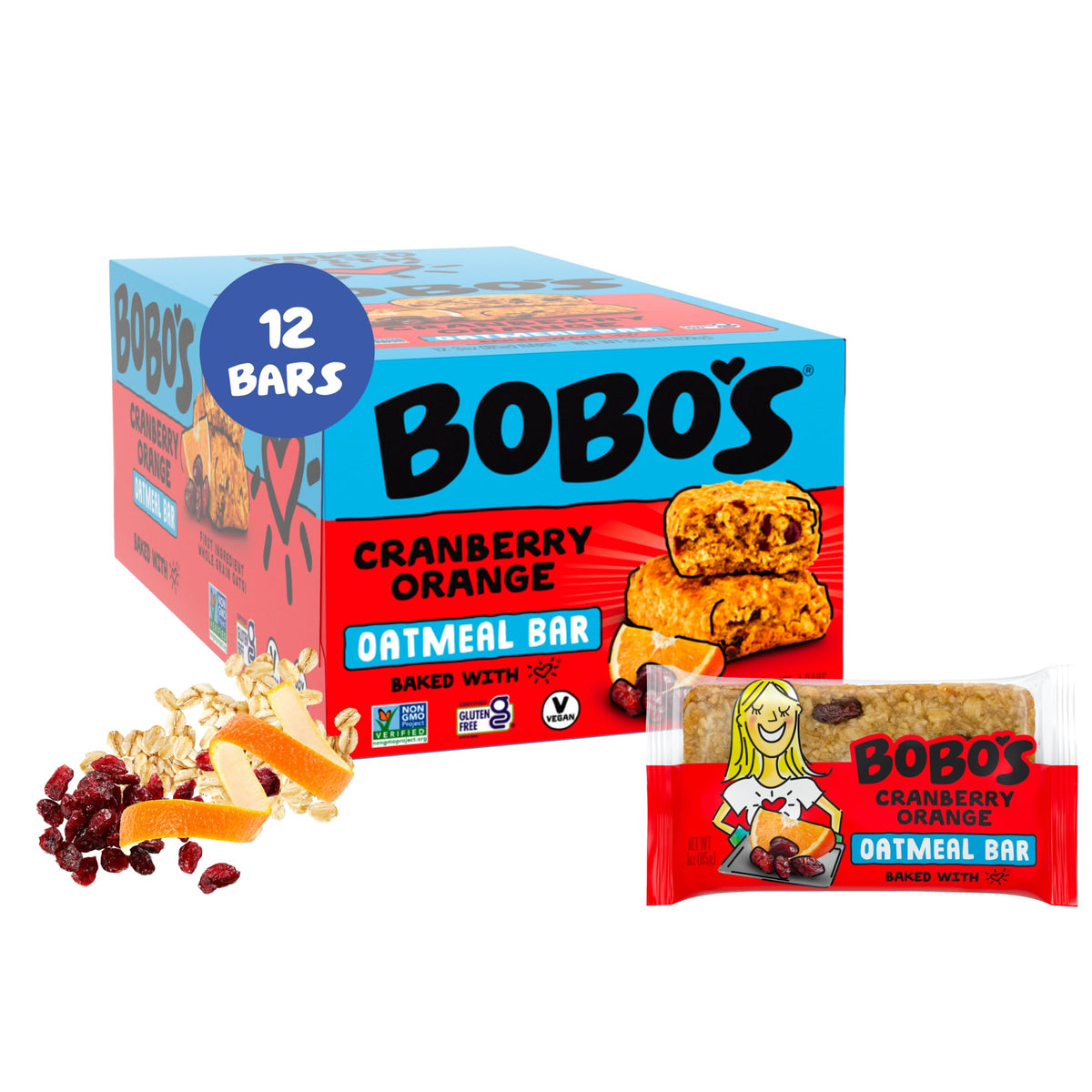Bobo's front packaging showing 12-pack and benefits
