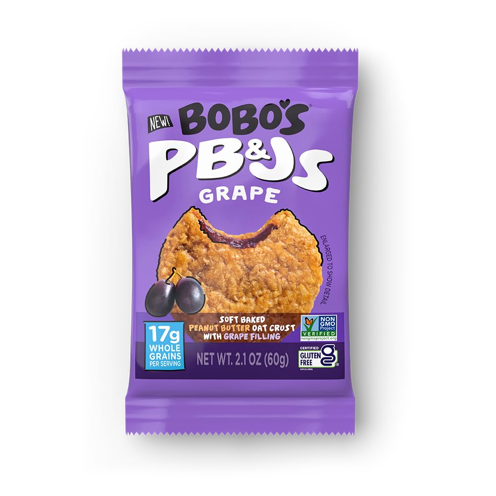 Bobo's front box showing grape PB&J oat snacks and serving convenience